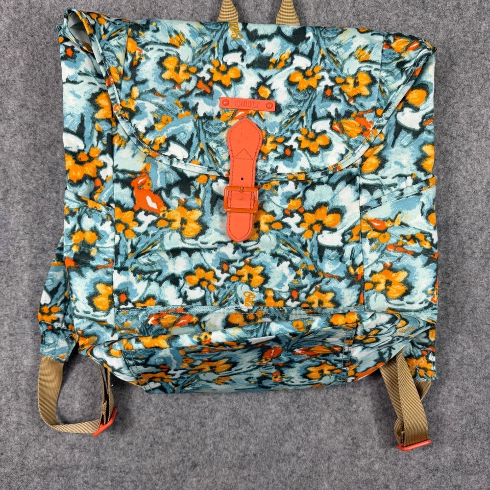 Oilily Floral Print Backpack Blue Orange Impressionist Canvas Rucksack Bag